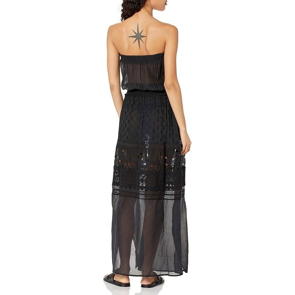 Ramy Brook Lucia Dress Black Strapless Embroidered Eyelet Cotton Silk Sz M - Picture 2 of 10